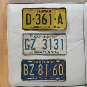 Set Of Three Vintage License Plates